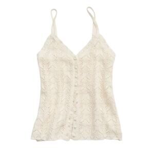 Aerie Crochet Knit Button Sweater Tank Top 100% Cotton - White Cream - Medium